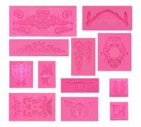 Woohome Moule Baroque en Silicone 12 Pièces pour Décoration de Gâteau, Glaçage, Pâte, Chocolat et Cuisson