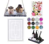 Woohome Moules en Résine de Silicone, Grand Plateau Rectangulaire Silicone Moule pour Bijoux avec Bord, Paillettes de Fleurs Séchées pour Fournitures de Résine Artisanale