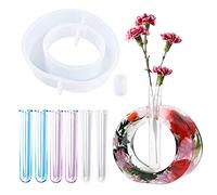 Woohome Moules en Résine de Silicone Ronde Moule de Vase en Résine Moule en Résine pour Station avec 6 PCS Tubes à Essai pour Les Plantes Hydroponiques, Décor de Bureau à Domicile