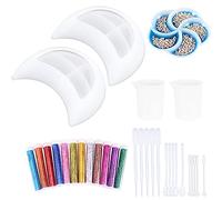 Woohome Moules en Silicone pour Résine - 2 PCS Lune Boîte Moules Bijoux avec Paillettes, Tasse à Mesurer pour Le Stockage, Décoration D'intérieur, Porte-Bijoux