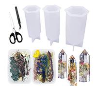 Woohome Moules en Silicone pour Résine, 3 PCS Tour de Cristal avec Fleurs Séchées, Ciseaux pour Cristaux de Fleurs, Bricolage et Décorations pour La Maison