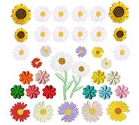 Woohome Patch Thermocollant Fleurs Mixtes, 35 PCS Tournesol Marguerite Autocollant de Patch Ecusson Thermocollant ou Ecusson à Coudre pour Vêtement T-Shirt Jeans Veste
