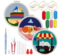 Woohome Punch Needle Broderie Kit, Kit de Démarrage Punch Needle avec Tissu Fils Cerceaux à Broder, Fil et Instructions (Le Chat Paresseux)