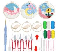 Woohome Punch Needle Broderie Kit, Kit de Démarrage Punch Needle, Inclus Cerceau en Plastique, Tissu D'aiguille de Poinçonnage, Fil Coloré pour Adultes (Lune et Tournesol)