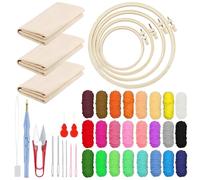 Woohome Punch Needle Broderie Kit, Kit de Démarrage Punch Needle, Inclus Cerceau en Plastique, Tissu D'aiguille de Poinçonnage, Fil Coloré pour Adultes (18 PCS kit de Démarrage)
