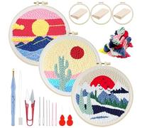 Woohome Punch Needle Broderie Kit, Kit de Démarrage Punch Needle, Inclus Cerceau en Plastique, Tissu D'aiguille de Poinçonnage, Fil Coloré pour Adultes (Lever et Coucher du Soleil)