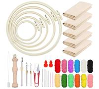 Woohome Punch Needle Broderie Kit, Kit de Démarrage Punch Needle, Inclus Cerceau en Plastique, Tissu D'aiguille de Poinçonnage, Fil Coloré pour Adultes (21 PCS Kit de Démarrage)
