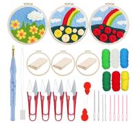 Woohome Punch Needle Broderie Kit, Kit de Démarrage Punch Needle, Inclus Cerceau en Plastique, Tissu D'aiguille de Poinçonnage, Fil Coloré pour Adultes (Arc-en-ciel et Fleurs)