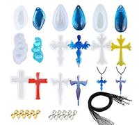Woohome Silicone Moule pour Bijoux, 8 PCS Pierre de Cristal Modèles Moule Resine et Traverser Silicone Moules, Boucle Pendentif, Corde de Cire noire pour Boucle D'oreille Collier, Pendentif