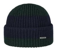 Wool Bonnet Beanie Stripes Merino bleu-vert One Size