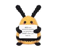 Wool Knitted Bee Poupée douce en laine - Support émotionnel - Abeilles positives - Abeilles en crochet - Décoration amusante pour enfants - Abeilles avec carte inspirante pour salle à livres