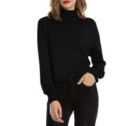 Woolen Bloom Pull Femme à Manches Longues sous Pull Col Roulé Sweater Tricoté Pullover Moderne Ajusté Sweat Casual Chic Top Basique Jumper Léger Couleur Unie Printemps Automne Hiver ,Noir,XL