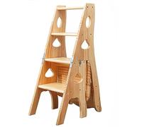 WooLibra Chaise pliante multifonction avec tabouret Sto 3 en 1 Échelle de présentation Économie d'espace Capacité 150 kg Marron Idéal pour un usage domestique