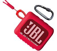 Woollo Étui de protection portable en silicone compatible avec JBL GO 3 - Avec cordon en silicone et mousqueton - Rouge