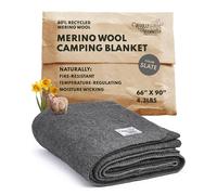 Woolly Mammoth Woolen Company Couverture de Voyage en Laine mérinos - 167,6 x 228,6 cm, Grise - Couverture de Pique-Nique avec Isolation Lourde pour Les Essentiels du Camping