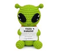 WoollyPearl Cadeaux de remise de diplôme 2026 pour les diplômés du lycée - Alien au crochet positif fait à la main avec petite carte de rappel, cadeau inspirant pour elle et lui