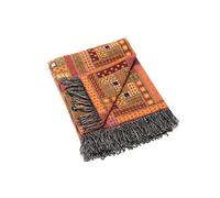 WoolMe Plaid en Laine Mérinos Marta Rouge-Orange, 130 x 180 cm, Fabriqué en Lituanie avec des Franges