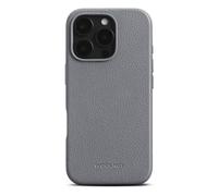 WOOLNUT Étui en cuir pour iPhone 16 Pro, gris, cuir pleine fleur scandinave, compatible avec MagSafe, côtés fins en TPU, doublure en microfibre douce, bords surélevés pour la protection de l'écran et