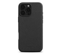 Woolnut Étui en Cuir pour iPhone 16 Pro Max - Noir - Coque de luxe scandinave en cuir pleine fleur compatible avec MagSafe Design mince avec protection de l'appareil photo, de l'écran et des boutons