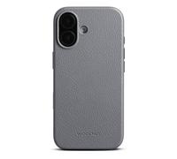 Woolnut Étui en cuir pour iPhone 17, gris, cuir pleine fleur scandinave, compatible avec MagSafe, côtés fins en TPU, doublure en microfibre douce, bords surélevés pour la protection de l'écran et de