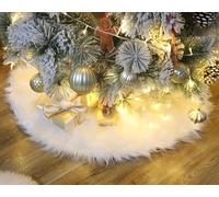 Woolous Jupe de Sapin de Noel 120cm, Grande Couvre-Pied de Sapin en Fausse Laine Mongole, Longue Peluche, Douce pour Nouvel an, FêTe, DéCoration de Vacances (Blanches)