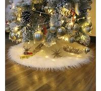 Woolous Jupe de Sapin de Noel 150cm, Grande Cache Pied Sapin Noël en Fausse Laine Mongole, Longue Peluche, Douce pour Nouvel an, FêTe, DéCoration de Vacances (Blanches)