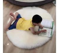Woolous Tapis en Peau de Mouton Naturelle Rond 100cm Vrai Peau de Mouton de La Nouvelle Zélande, Moquette Epais Doux et Moelleux pour Salon, Canapé, Chaise (Ivoire Blanc)