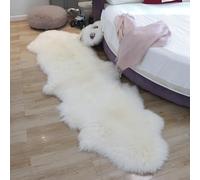 Woolous Tapis en Peau de Mouton Véritable 180x60 cm Tapis Double Peau Mouton Nouvelle-ZéLande Tapis Extra épais, Respirant et Duveteux pour Salon, Chambre à Coucher, Le Canapé (Ivoire)