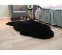 Woolous Tapis en Peau de Mouton Véritable de Nouvelle-ZéLande 90x60 cm Tapis en Fourrure épais et Doux pour la Chambre à Coucher, Salon, Canapé, Chaise (Noir)