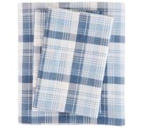 WOOLRICH avec Poche élastique de 35,6 cm, Ensemble de literie Confortable pour la Saison Froide, taie d'oreiller Assortie, Coton, Carreaux Bleus, Grand lit
