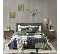 Woolrich Mill Creek Reversible Quilt Set - Cottage Styling Reversed to Solid Color, All Season Lightweight Coverlet, Cozy Bedding Layer, Matching Shams, Oversized Full/Queen, Plaid Green 3 Piece