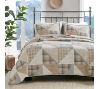 Woolrich Olsen Tan Parure de lit 3 pièces, Style Cottage, Couvre-lit léger réversible pour Toutes Les Saisons, Confortable, taies Assorties, pour Grand lit Queen Size, Motif géométriques/Marron Clair