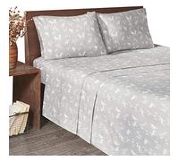 WOOLRICH Parure de lit 4 pièces en Flanelle 100% Coton Chaude et Douce avec Poche élastique de 35,6 cm, Style de Vie en Cabine, Housse de Coussin Assortie, Grand lit, élan Gris, 4 pièces