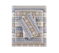 WOOLRICH Parure de lit 4 pièces en Flanelle 100% Coton, Chaude et Douce avec Poche Profonde de 35,6 cm, pour Saison Froide, taie d'oreiller Assortie, Grand lit, Flocon de Neige Bleu