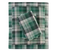 WOOLRICH Parure de lit 4 pièces en Flanelle 100% Coton Douce et Chaude avec Poche élastique de 35,6 cm, Style de Vie en Cabine, taie d'oreiller Assortie, très Grand lit, Carreaux Verts