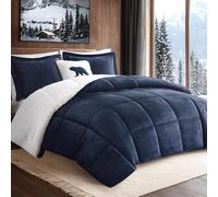 Woolrich Parure de lit Chaude en Duvet Alternatif pour Temps Froid, Polyester, Bleu Marine/Ivoire, très Grand lit