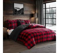 WOOLRICH Parure de lit Chaude en Duvet Alternatif pour Temps Froid, Polyester, Carreaux de Buffle Rouge/Noir, très Grand lit