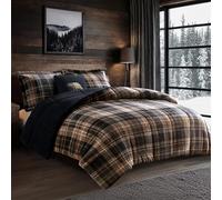 WOOLRICH Parure de lit réversible en Peluche Ultra Douce à Sherpa - Alternative au Duvet - Parure de lit Chaude avec Couette Assortie et Coussin décoratif - Marron/Noir - pour lit King Size, 4 pièces