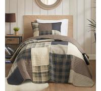 Woolrich Winter Hills Tan Parure de lit 2 pièces, Style Cottage, Couvre-lit léger en Coton prélavé pour Toutes Les Saisons, Confortable, taies Assorties, pour Grand lit Simple, Motif Patchwork