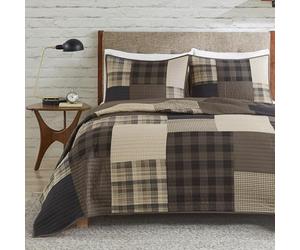 Woolrich Winter Hills Tan Parure de lit 2 pièces, Style Cottage, Couvre-lit léger en Coton prélavé pour Toutes Les Saisons, Confortable, taies Assorties, pour Grand lit Simple, Motif Patchwork
