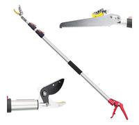 WOOLUCK 1,4-3m Sécateur de Jardin Télescopique Extensible, Coupe Branche Long Manche avec Pince de Retenue en Aluminium, Scie Elagage Arboricole, Sécateur télescopique