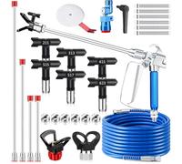 WOOLUCK® 22 pièces Kit de Pistolet a Peinture, Pistolet Airless 3600PSI avec Tuyau Haute Pression de 15m & 6 Buses& 4 Rallonge & 6 filtres & Outil de Guidage & Siège de buse