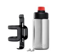 woom Gourde Inox GLUG, Gourde Enfant, Gourde Vélo, 500 ml, Étanche, Logo, Porte-Gourde pour Vélo, Argent