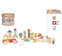 WOOMAX 33069 Lot de 36 Blocs en Bois pour Animaux de la Ferme, Jouets empilables, Cadeau Enfant 18 Mois, Jeu de Construction pour bébés, Tampon FSC, +18 Mois