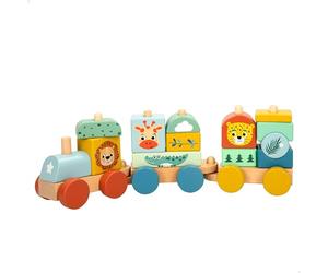 WOOMAX 47584 - Train en Bois avec Animaux, zookabee, 3 Wagons, 13 pièces empilables, Jungle, Trains de Jouets pour Enfants, motricité Fine, Jouets Enfant 18 Mois, Jeu empilable, FSC (47584)