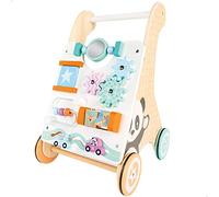 WOOMAX 49320 - Déambulateur bébé en bois, chariot à jouets avec activités de jeu et miroir, +12 mois