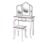 WOOMAX Coiffeuse pour Fille Blanche et Grise avec Tabouret et Miroir, Jouets en Bois, Maquillage pour Filles, 85389