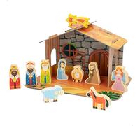 WOOMAX Crèche en bois magnétique pour enfant, 11 pièces, 2 en 1, pièces magnétiques pour réfrigérateur, montage facile, naissance de Noël, crèche, rois mages, pour enfants à partir de 3 ans,