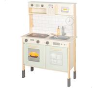 WOOMAX Cuisinière à bois électrique, avec lumière et son, four, micro-ondes, évier, armoire et accessoires, cuisine de 30 x 68 x 102 cm, jeu symbolique et imagination, enfants à partir de 3 ans (39073