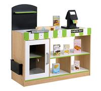 WOOMAX Supermarché Bois avec Accessoires Tente comptoir lumière, Sons, Caisse enregistreuse, Tableau Noir pour Enfants de 3 Ans Jouet éducatif (85386), Marron, 80x30x80 Centimeter